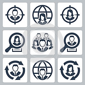 Business people, headhunting related icon set