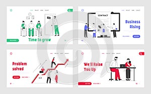 Business People Hiring Job and Working Website Landing Page Set. Applicants Searching Work in Office, Teamworking