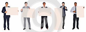 Business People holding blank banners vector set.