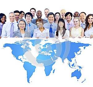 Business People Holding Board with the World Map