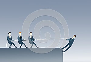 Business People Holding Businessman Hanging Cliff Partner Support Businesspeople Risk Teamwork Concept