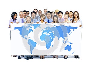 Business People Holding World Map