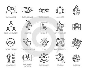 Business people, human resources, office management - thin line web icon set