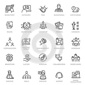 Business people, human resources, office management - thin line web icon set