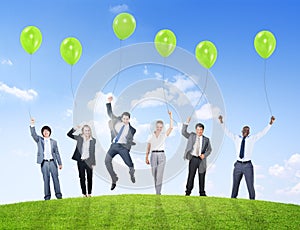 Business People Humor Balloon Support Success Confidence Teamwork