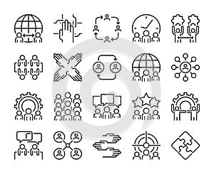 Business people icon. Teamwork line icons set. Editable stroke. Pixel Perfect.