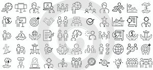 Business people icons set. Human resources, office management - thin line web icon set. Businessman outline icons collection