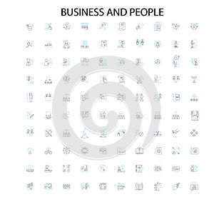 business and people icons, signs, outline symbols, concept linear illustration line collection