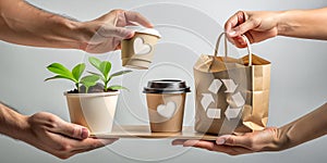 Business people with the idea of doing business with recycling and environmental awareness with the use of paper packaging