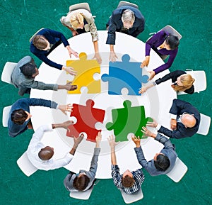 Business People Jigsaw Puzzle Collaboration Team Concept