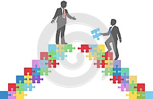 Business people join connect puzzle bridge