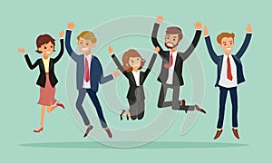 Business people jumping celebrating success cartoon illustration