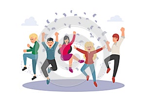 Business people jumping celebrating victory isolated image on a white background. Happy and joyful people cartoon character.