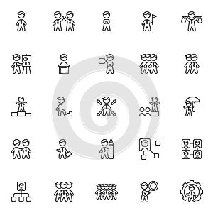 Business people line icons set