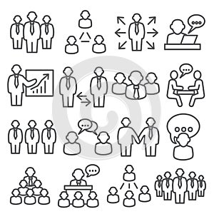 Business people line icons set on white background