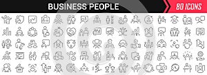 Business people linear icons in black. Big UI icons collection in a flat design. Thin outline signs pack. Big set of icons for