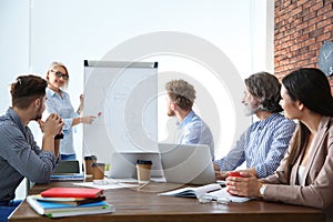 Business people listening to leader on meeting in office