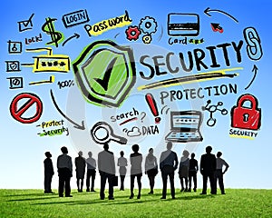 Business People Looking up Security Protection Firewall Concept