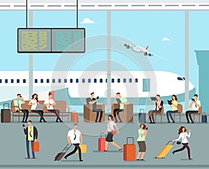 Business people with luggage at airport vector travel concept