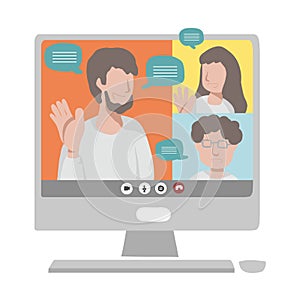 Business people make conference online meeting on computer vector illustration