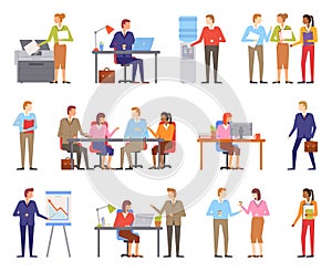 Business People Males and Females Working Vector