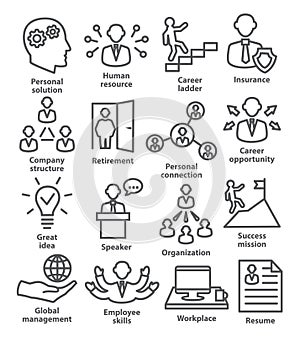 Business people management icons in line style