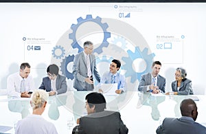 Business People in a Meeting and Gear Symbols