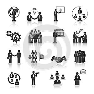 Business people meeting icons set