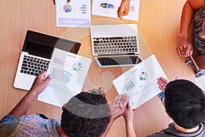 Business People Meeting in the office concept, Using Ideas, Charts, Computers, Tablet, Smart devices on business planning