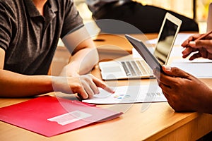 Business People Meeting in the office concept, Using Ideas, Charts, Computers, Tablet, Smart devices on business planning photo