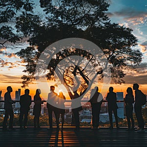 Business people meeting outdoor and sunset background