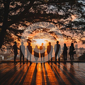 Business people meeting outdoor and sunset background