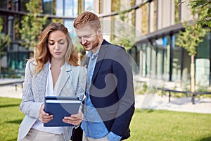 Business people on meeting  outdoor working together