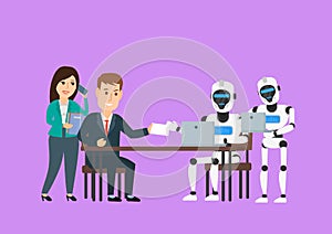 Business people  meeting with robots android