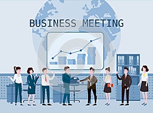 Business people meeting, teamwork or brainstorming, presentation of the project. Man bosses conduct business