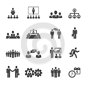 Business people meetings and conferences icons