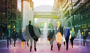 Business people moving blur. People walking in rush hour. Business and modern life concept