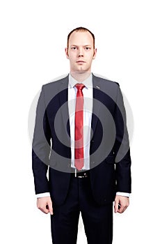 Business, people and office concept - happy smiling businessman in suit