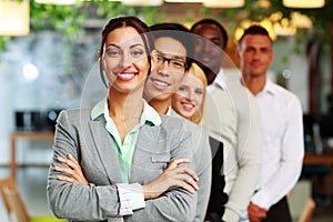 Business people in the office lined up