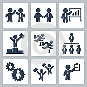 Business people, partnership and competition icon set