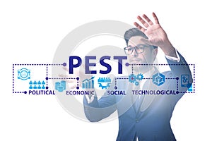 Business people in PEST analysis business concept