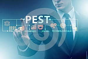 Business people in PEST analysis business concept