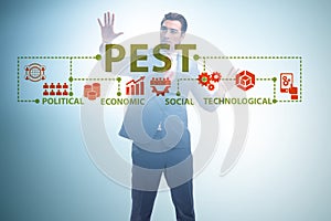 Business people in PEST analysis business concept