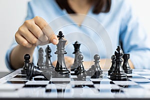 Business people are planning marketing strategies by analyzing the mechanisms and probability of the market by using chess to work