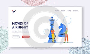 Business People Playing Chess Landing Page Template. Woman Making Strategic Move with Horse Piece against Opponent Man