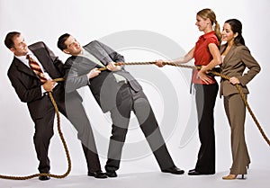 Business people playing tug-of-war