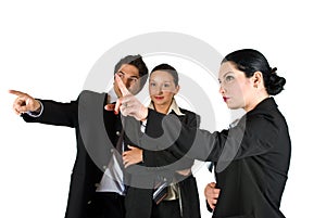 Business people pointing