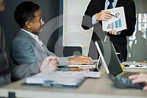 Business people present business ideas to the team while meeting in the office, business concept