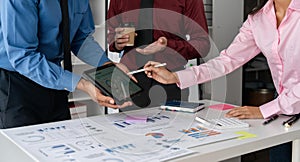 Business people Presentation planning or graph for target goal. Corporate executive team, leader and infographic vision