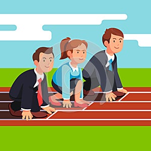 Business people ready to sprint run on race track